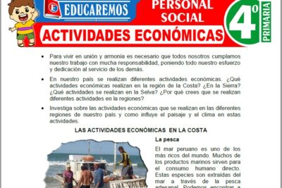 Ejercicios de Actividades Económicas para Cuarto Grado de Primaria