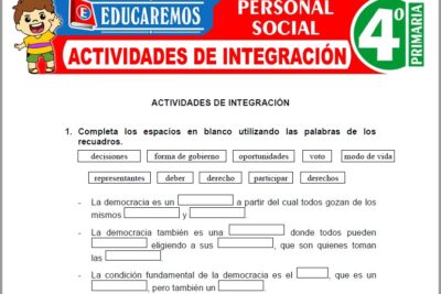 Ejercicios de Actividades de Integración para Cuarto Grado de Primaria