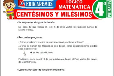 Ejercicios de Centésimos y Milésimos para Cuarto Grado de Primaria
