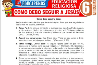 Ejercicios de Como Debo Seguir a Jesús para Sexto Grado de Primaria
