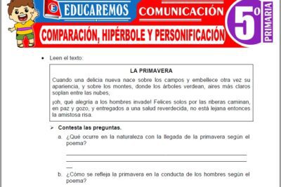 Ejercicios de Comparación, Hipérbole y Personificación para Quinto Grado de Primaria