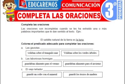 Ejercicios de Completa las Oraciones para Tercer Grado de Primaria