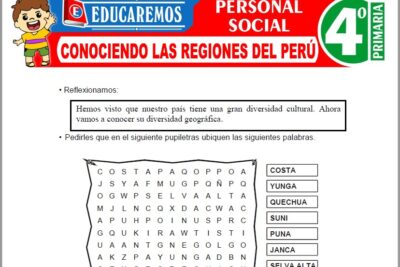 Ejercicios de Conociendo las Regiones del Perú para Cuarto Grado de Primaria