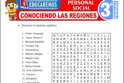 Ejercicios de Conociendo las Regiones para Tercer Grado de Primaria