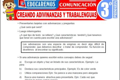 Ejercicios de Creando Adivinanzas y Trabalenguas para Tercer Grado de Primaria
