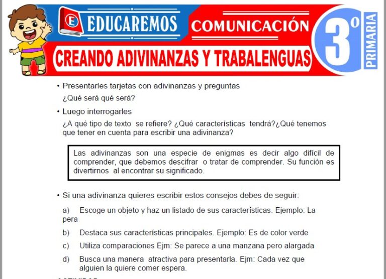 Creando Adivinanzas y Trabalenguas para Tercero de Primaria » (Fichas ...