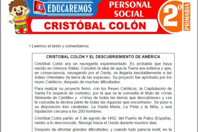 Ejercicios de Cristóbal Colón para Segundo Grado de Primaria