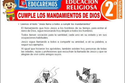 Ejercicios de Cumple los Mandamientos de Dios para Segundo Grado de Primaria