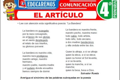 Ejercicios del Artículo para Cuarto Grado de Primaria