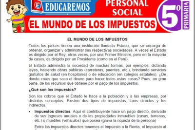 Problemas del Mundo de los Impuestos para Quinto Grado de Primaria