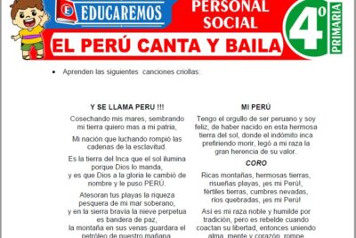 Ejercicios del Perú Canta y Baila para Cuarto Grado de Primaria