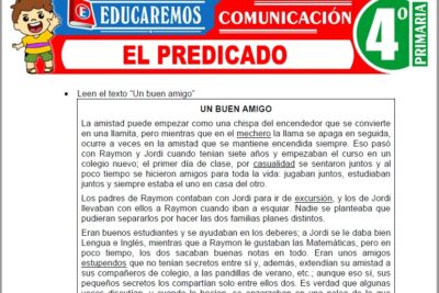 Ejercicios del Predicado para Cuarto Grado de Primaria