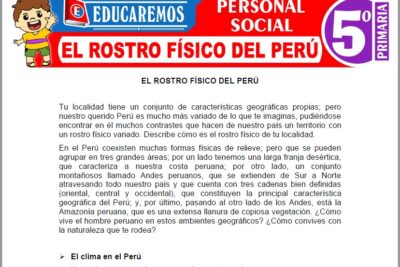 Ejercicios del Rostro Físico del Perú para Quinto Grado de Primaria