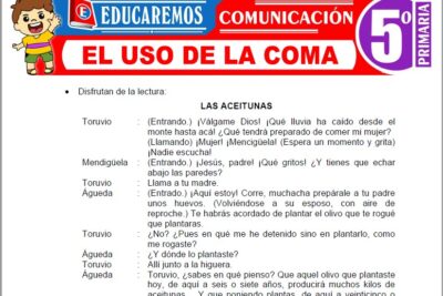 Ejercicios del Uso de la Coma para Quinto Grado de Primaria