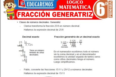 Ejercicios de Fracción Generatriz para Sexto Grado de Primaria