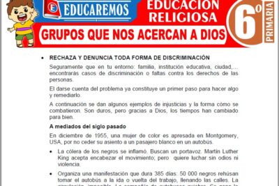 Ejercicios de Grupos que nos Acercan a Dios para Sexto Grado de Primaria