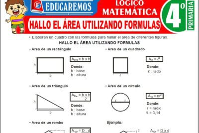 Ejercicios de Hallo el Área Utilizando Formulas para Cuarto Grado de Primaria