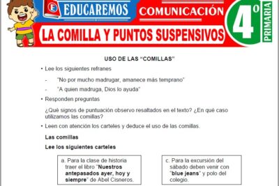Ejercicios de La Comilla y Puntos Suspensivos para Cuarto Grado de Primaria