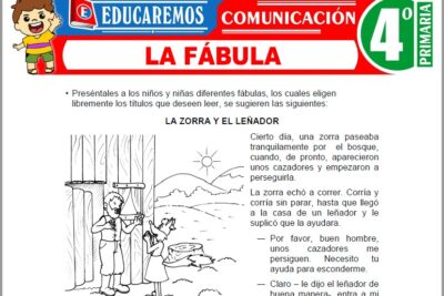 Ejercicios de La Fábula para Cuarto Grado de Primaria