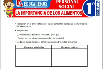 Ejercicios de La Importancia de los Alimentos para Primer Grado de Primaria