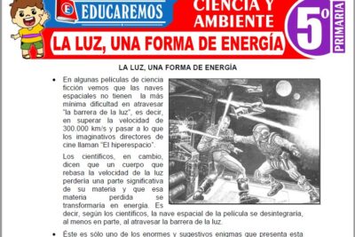 Ejercicios de La Luz, Una Forma de Energía para Quinto Grado de Primaria
