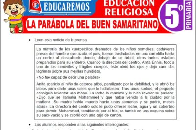 Ejercicios de La Parábola del buen Samaritano para Quinto Grado de Primaria
