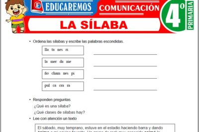 Ejercicios de La Sílaba para Cuarto Grado de Primaria