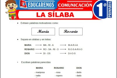 Ejercicios de La Sílaba para Primer Grado de Primaria