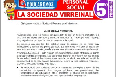 Ejercicios de La Sociedad Virreinal para Quinto Grado de Primaria
