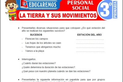 Ejercicios de La Tierra y sus Movimientos para Tercer Grado de Primaria