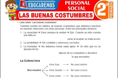 Ejercicios de Las Buenas Costumbres para Segundo Grado de Primaria