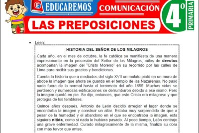 Ejercicios de Las Preposiciones para Cuarto Grado de Primaria
