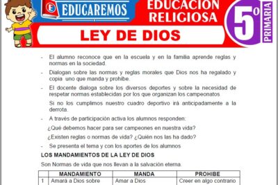 Ejercicios de Ley de Dios para Quinto Grado de Primaria