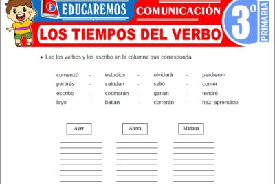 Ejercicios de Los Tiempos del Verbo para Tercer Grado de Primaria