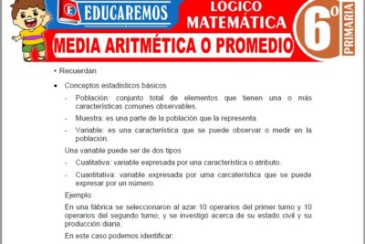 Ejercicios de Media Aritmética o Promedio para Sexto Grado de Primaria
