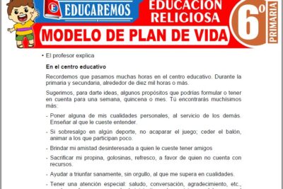 Ejercicios de Modelo de Plan de Vida para Sexto Grado de Primaria