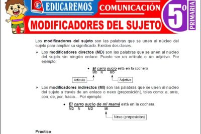 Ejercicios de Modificadores del Sujeto para Quinto Grado de Primaria