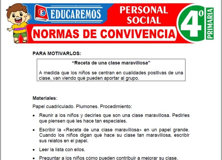 Normas de Convivencia para Cuarto de Primaria » (Fichas GRATIS) 📚