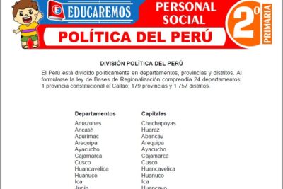 Ejercicios de Política del Perú para Segundo Grado de Primaria