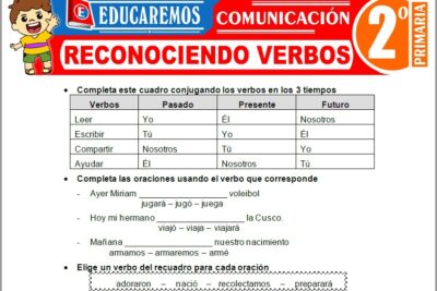 Ejercicios de Reconociendo Verbos para Segundo Grado de Primaria