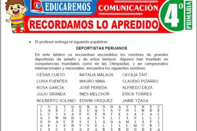 Ejercicios de Recordamos lo Aprendido para Cuarto Grado de Primaria