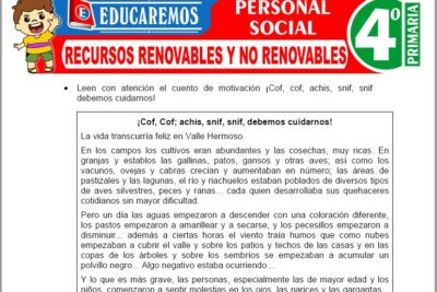 Ejercicios de Recursos Renovables y No Renovables para Cuarto Grado de Primaria