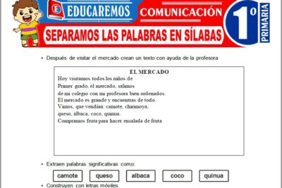 Ejercicios de Separamos las Palabras en Sílabas para Primer Grado de Primaria