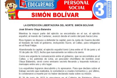 Ejercicios de Simón Bolívar para Tercer Grado de Primaria