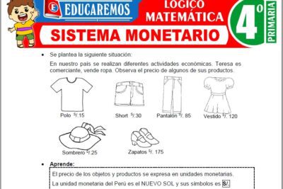 Ejercicios de Sistema Monetario para Cuarto Grado de Primaria
