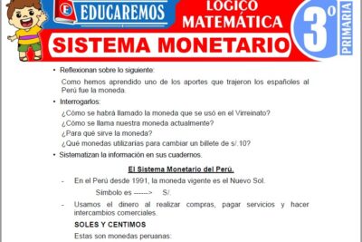 Ejercicios de Sistema Monetario para Tercer Grado de Primaria
