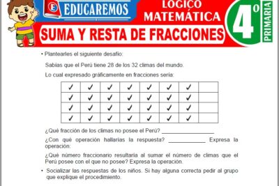 Ejercicios de Suma y Resta de Fracciones para Cuarto Grado de Primaria