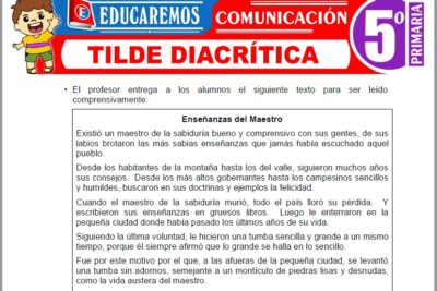 Ejercicios de Tilde Diacrítica para Quinto Grado de Primaria