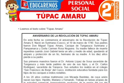 Ejercicios de Túpac Amaru para Segundo Grado de Primaria