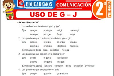 Ejercicios de Uso de G – J para Segundo Grado de Primaria